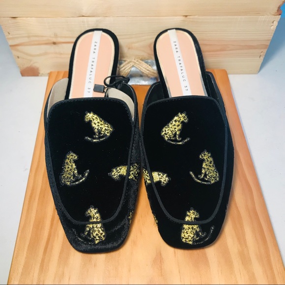 Zara Shoes - ZARA VELVET LEOPARD ANIMAL MULES